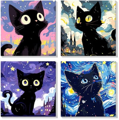 Dailygoods- Verf op Nummer 4-Pack - Acrylverf - Canvas met Frame - Doe-Het-Zelf Schilderij - Beginners - Creatieve Hobby - Schilderkit