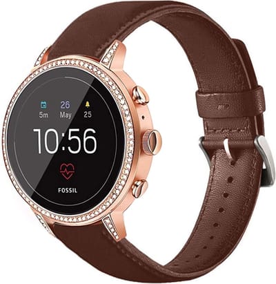 Leer bandje geschikt voor Fossil Gen 5e 42mm & Fossil Gen 6 42mm - Leren bandje geschikt voor 18mm Fossil smartwatch horlogebandje - Met gesp - Zwart