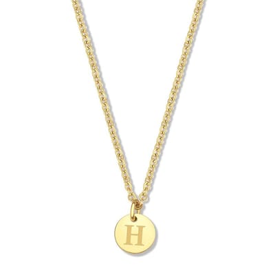 CO88 Collection Alphabet 8CN-26145 Stalen collier -hanger rond 7mm - letter H - 38 + 7 cm - Initiaal sieraad - Goudkleurig