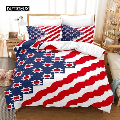 Amerikaanse Vlag Dekbedovertrek Collectie Microvezel Rood Witte Streep Decor Beddengoed Collectie Onafhankelijkheidsdag Vrijheid Thema Dekbedovertrek Voor Tieners AU Single 140x210cm