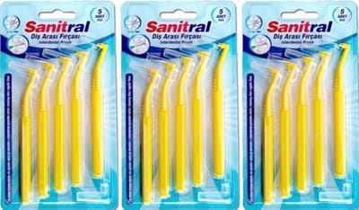 Sanitral hoek interdentale ragers (0,45 mm - maat S1), schuine tandborstel voor het reinigen van tanden - uitstekende toegang tussen de tanden - geel (3 x 5 stuks) 15 stuks