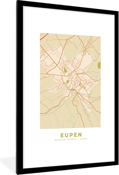 Fotolijst incl. Poster - Stadskaart - Plattegrond - Kaart - België - Eupen - 80x120 cm - Posterlijst