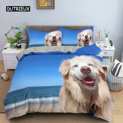 Mooie Dieren 3D Beddengoedsets Wit Dekbed Overtrek Set Dekbedovertrek Bedlinnen Kussensloop King Queen 200*220cm Maat Honden Huisdieren Hond 150x200cm 3pcs