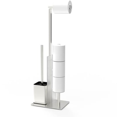 Dailygoods- Toiletpapierhouder Vrijstaand - Wc-borstel - Roestvrij Staal - Glazen Plank - Eenvoudig te Installeren - Modern Design - Wc-garnituur