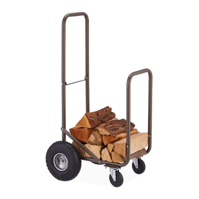 brandhoutrek - kar - 360° wielen - tot 60 kg - voor 33 cm houtblokken - staal - bruin