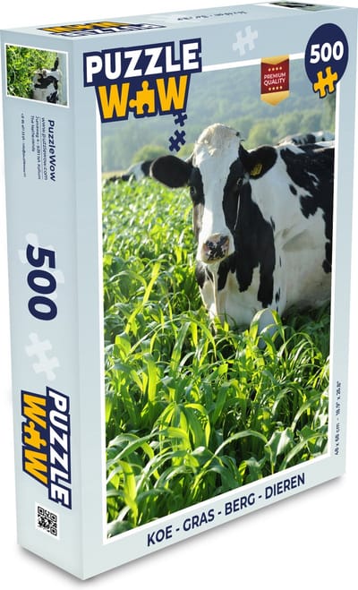 Puzzel Koe - Gras - Berg - Dieren - Legpuzzel - Puzzel 500 stukjes
