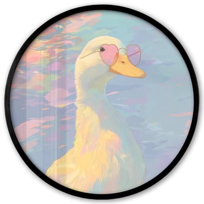 Poster in lijst Rond - Fotolijst 40x40 cm - Posters - Eend - Zonnebril - Water - Ronde posterlijst zwart - Decoratie - Wanddecoratie woonkamer - Muurdecoratie slaapkamer