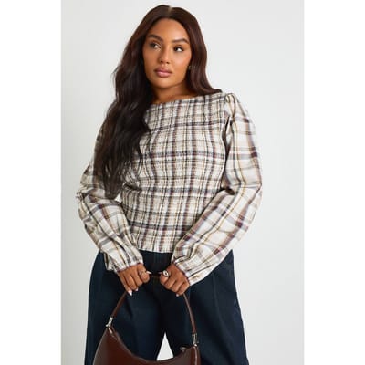 boohoo Dames Plus gerimpeld geruit peplum | Verstandig | Maat: 44