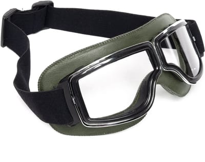 KIMU® Goggles Motorbril Skibril - Bril Groen Montuur - Transparante Glazen - Leatherlook Pilotenbril Vintage Motor Retro Steampunk Lederen Heren Festival