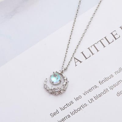 Originele 925 Sterling Zilveren Kristal Maan Opaal Ronde Kraal Charme Ketting voor Vrouwen Kolye Choker Collares Para Mujer Huwelijkscadeau zilver