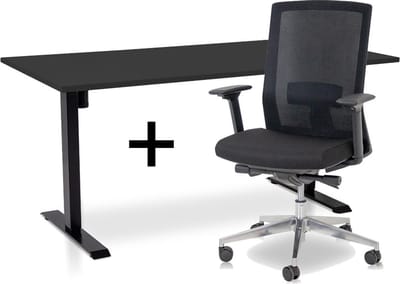 Zit-sta bureau elektrisch verstelbaar +  ERGO Bureaustoel | ARBO EASY Thuiswerkset | frame bureau zwart - bureaublad zwart | 120x80 cm