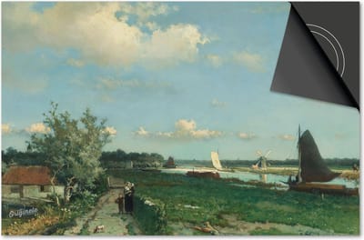 Inductie beschermer 60x60 - afdekplaat inductie mat - Dietrix Kookplaat beschermer - Exclusief - Oude Meesters - Johan Hendrik Weissenbruch De Trekvliet bij Rijswijk - Gezicht bij de Geestbrug