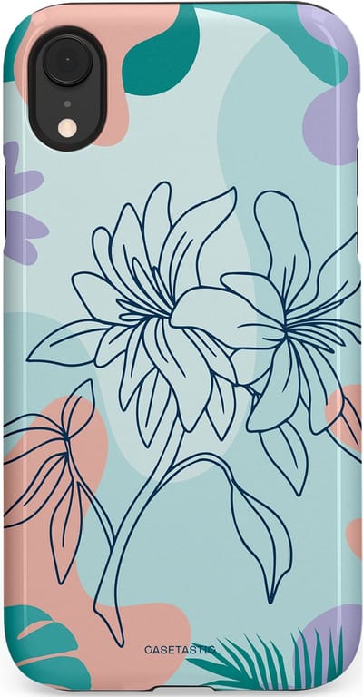 Casetastic Hoesje Geschikt voor Apple iPhone Xr - Stijlvolle Beschermende Duo-layer Case - Mint Bloemprint