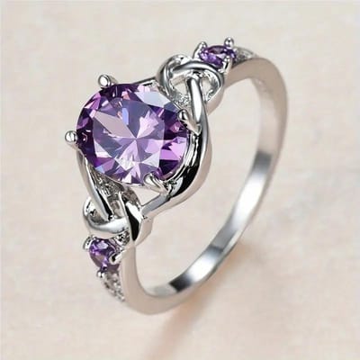Huitan Nieuwe Paarse Zirkonia Ringen Dames voor Bruiloft Prachtige Gekleurde CZ Vrouwen Ringen Temperament Elegante Sieraden Chique Cadeau 6 gray