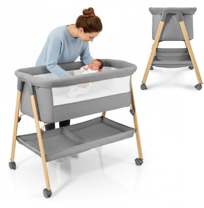 Moby-System MILI Babybedje Vrijstaand & Reisbedje – Inklapbaar, Met Matras, Wieltjes met Rem – Grijs (0-6 mnd)