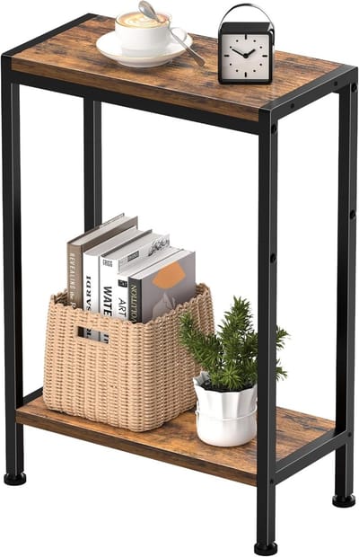 bijzettafel nachtkastje met 2 vakken en opbergruimte, bijzettafel voor bank, kleine tafel voor woonkamer, slaapkamer, keuken en balkon – ideaal voor smalle ruimtes (1, Vintage, 2 Plank)