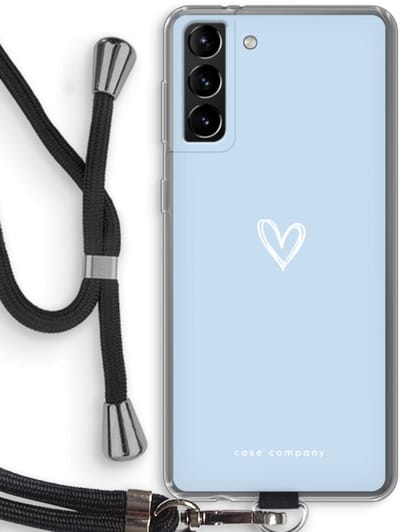 Case Company® - Hoesje met koord geschikt voor Samsung Galaxy S21 Plus hoesje met Koord - Klein Hart Blauw - Telefoonhoesje met Zwart Koord - Bescherming aan alle Kanten en Over de Schermrand