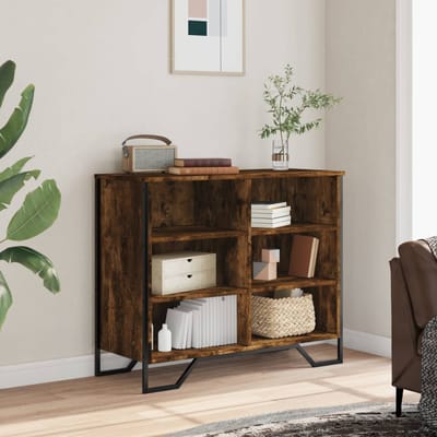 vidaXL - Dressoir - 91x35,5x74,5 - cm - bewerkt - hout - gerookt - eikenkleurig