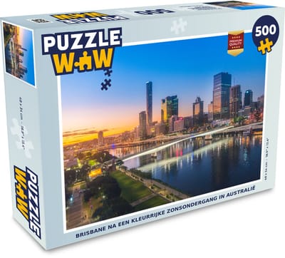 Puzzel Brisbane na een kleurrijke zonsondergang in Australië - Legpuzzel - Puzzel 500 stukjes