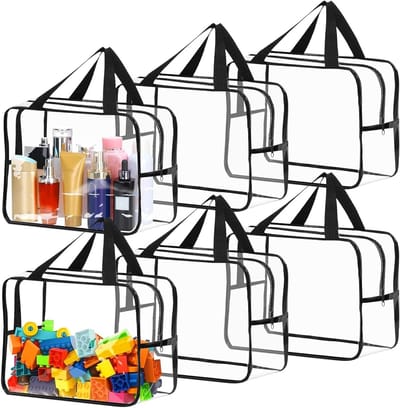 Set van 6 Opbergzakken voor Speelgoed 30 x 10 x 22 cm Transparant Waterdicht Geschikt voor Puzzels, Bouwblokken en Boeken