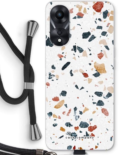Case Company® - Hoesje met koord geschikt voor Oppo A78 5G hoesje met Koord - Terrazzo N°4 - Telefoonhoesje met Zwart Koord - Bescherming aan alle Kanten en Over de Schermrand