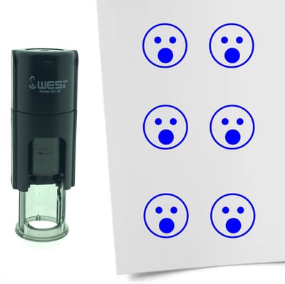 CombiCraft Stempel Smiley Geschrokken 10mm rond - Blauwe inkt