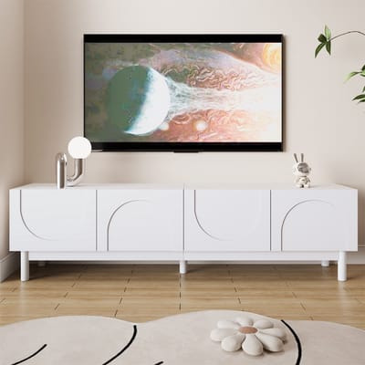 Wishdor - Tv-Meubel Met Vier Deuren En Opbergvakken - Modern - Voor De Woonkamer - MDF En Spaanplaat - Wit - 169 X 34 X 45,5 Cm