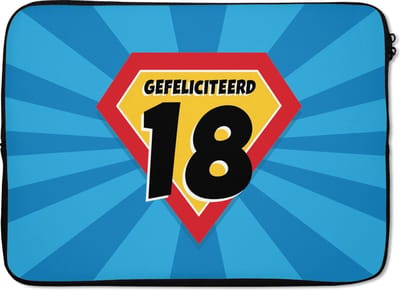 Laptophoes 13 inch - Verjaardag - 18 jaar - Feest - Laptop sleeve - Binnenmaat 32x22,5 cm - Zwarte achterkant
