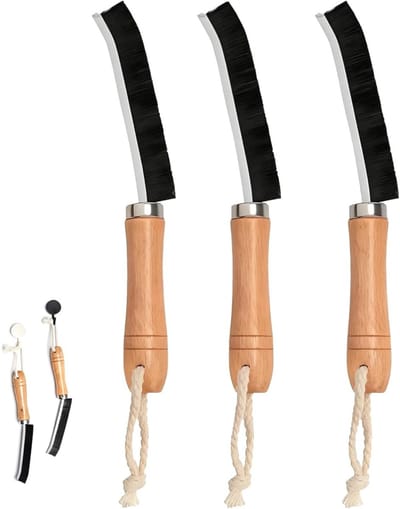 Set van 3 Houten Schoonmaakborstels met Lange Handgreep en Ophangkoord, Duurzaam en Effectief voor Ramen, Deuren, Vloeren en Hoeken