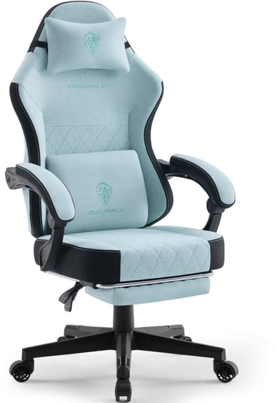 Dowinx Gamingstoel van Stof - Ergonomische Bureaustoel met Pocketvering - Massage Lendenkussen - Voetensteun - Verstelbare Rugleuning - 135 kg - Mintgroen