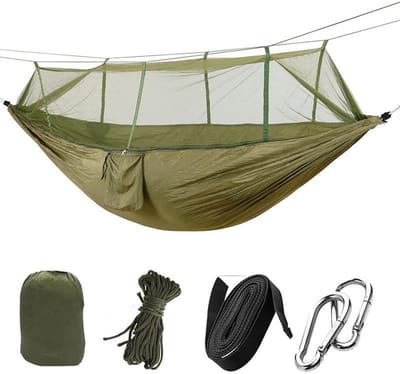 Draagbare Hangmat - Kampeer Bed - Outdoor Ontspanning - Scheurvast Parachute Nylon - 260x130cm - Groen