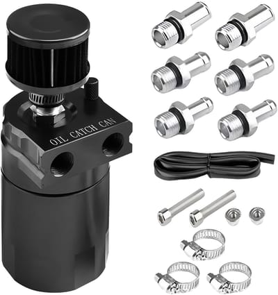 Dailygoods- Olieopvangbak met luchtfilter - Aluminium Olieopvangbak - Oliereservoir met Accessoires - 300 ml Inhoud - 3/8 Inch Brandstoflijn - Lichtgewicht 0,8 kg