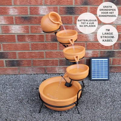 Tuinfontein - Zonne-energie - Oranje/Bruin - 4 etages - 2.8 W/8 V - GRATIS grondpin solarpaneel