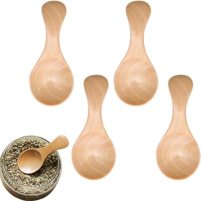 4 stuks - Mini houten lepel - Roerlepel - Honinglepel - Dessertbestek - Taart-/dessertlepel - Theelepel - IJslepel - Herbruikbaar - Keukenaccessoires - Houtkleur - 8 x 3,5 cm - Geschikt voor koffie, thee, honing, yoghurt, ijs, kruiden en specerijen