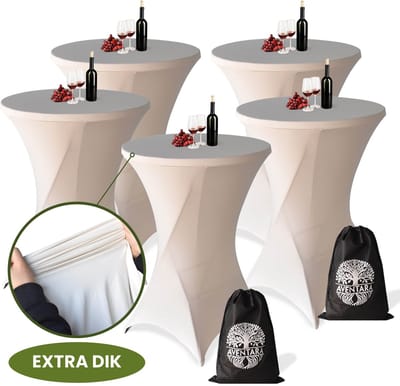 Statafelrok Champagne / Beige x 5 – ∅80-85 x 110 cm met Opbergtas – Statafelhoes Stretch Stof – Kras- en Vouwvrije Statafel Rok Extra Dik – Sta Tafelrok - 5 Stuks – Statafelhoezen Voor Horeca, Evenementen, Feest, Bruiloft en Partijen