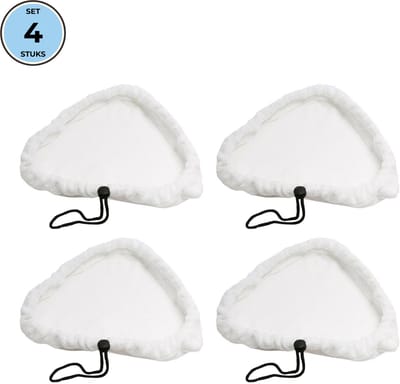 Bramokava Microvezeldoek 4 stuks – Geschikt voor driehoekige stoomreiniger – Universele pads met klittenband – Wit – 30x22 cm
