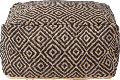 Homescapes Aztec Style Jute Poef - vierkant, zwart-naturel, 60x30 cm
