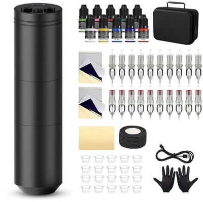 DailySupplies® Tattoo Machine met Accessoires - Tattoo kit Draadloos - Complete Set - Zwart
