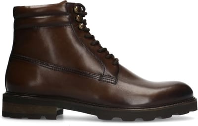 Manfield - Heren - Bruine leren veterboots - Maat 43