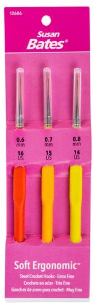 Susan Bates set zachte ergonomische metalen haaknaalden 0.6, 0.7 en 0.8 mm