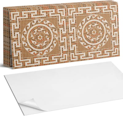 Coloray Plaktegels - Mozaïek met een cirkelvormig patroon Wandtegel Zelfklevend - 60 cm x 30 cm - Bruin Plaktegels - 6 stuks - Rechthoek PVC Tegels - Plaktegels Keuken - Zelfklevende Vloertegels Badkamer - Vinyl Tegels - Zelfklevende Wandtegels