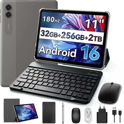 KINGRID T70 Tablet - 32GB RAM - 256GB ROM - 8000mAh - Android 16 - Met toetsenbord - Hoesje - Muis - Pen - Grijs