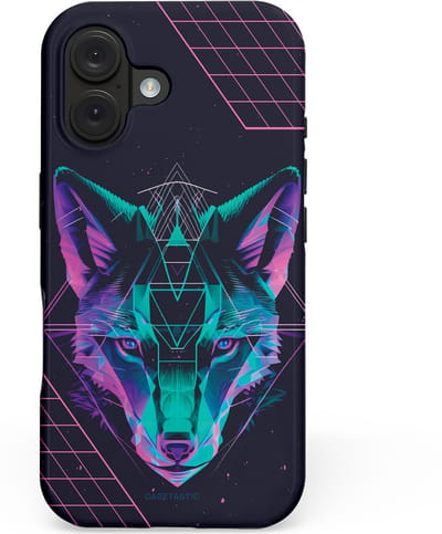 Casetastic hoesje geschikt voor Apple iPhone 16 - MagSafe - Dubbellaagse bescherming - Neon Wolf - Fashion Case - Donkerblauw