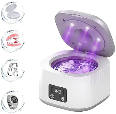 Ultrasone reiniger – Tandheelkundige ultrasone reiniger – Reiniging van gebitsprothesen en kunstgebitten – Geschikt voor kunstgebitten, beugels, transparante aligners, tandenborstels en sieraden – Wit