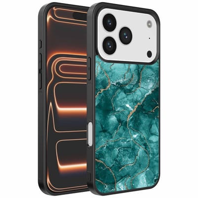 Geschikt voor iPhone 17 Pro Max Telefoonhoesje met marmer opdruk - TPU backcover case marble design - Goud Groen - Smartphonica geschikt voor iPhone 17 Pro Max