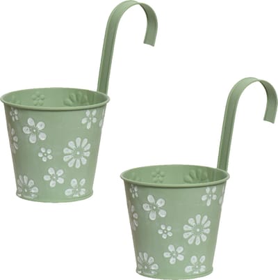 Decoris bloempotten ophangbaar - 2x - zink - 32 x 16 cm - lichtgroen