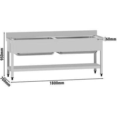 GGM Gastro Topfspültisch ECO - 1800x700mm - mit Grundboden & 2 Becken