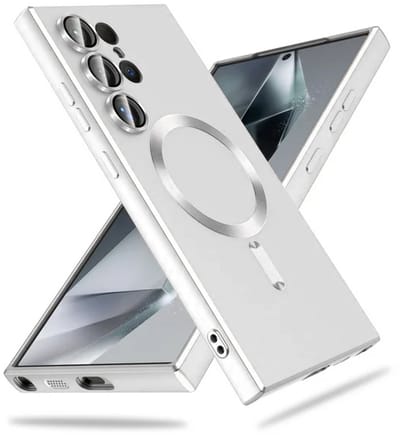 Casemania Hoesje Geschikt voor Samsung Galaxy S25 Ultra - Zilver - Matte Siliconen Back Cover - Geschikt voor MagSafe