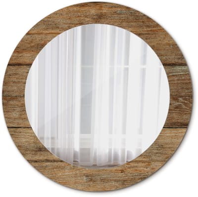 Tulup Spiegel - Spiegel op gehard Glas - Ronde Spiegel - Oud hout - Diameter: 60 cm - Spiegel met decoratief motief - Woonkamerspiegel - Inloopkastspiegel - Hal - Bruine - Wanddecoratie Spiegel - Make-up Spiegel - Montageset