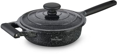 Swiss Haus® MDF28B Hapjespan Inductie met Deksel - Ø 28 cm / 4,5 Liter - PFAS Vrij - Pan Voor Alle Warmtebronnen - Braadpan Met Sapphire™ Antiaanbaklaag - Zwart